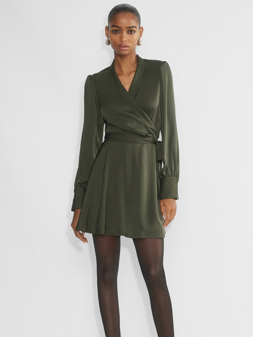 BABATON Hyde Wrap-Front Satin Mini Dress